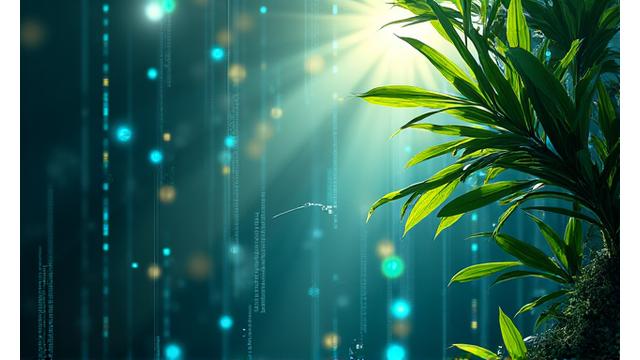 Abstract representation of future DeFi trends with rainforest elements